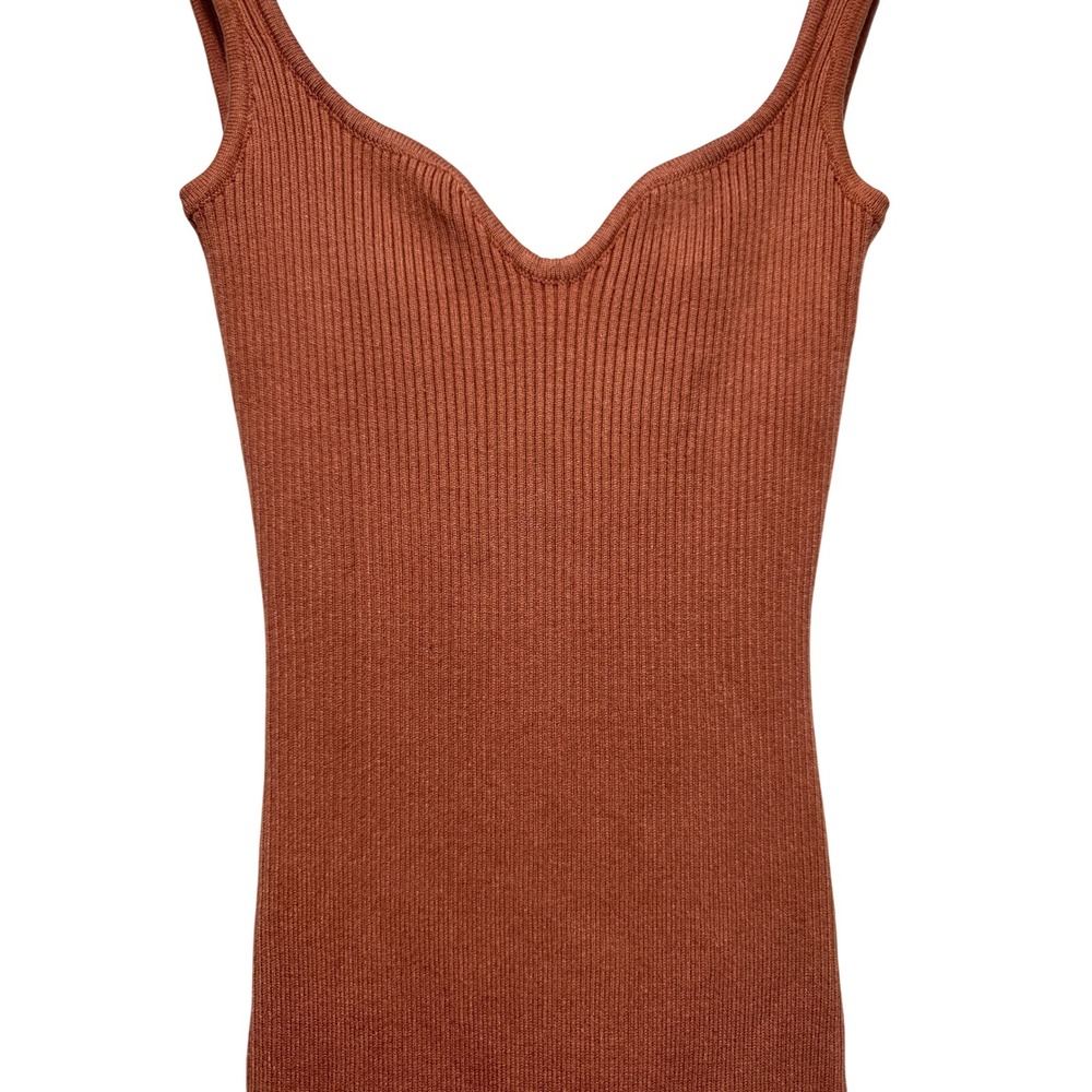 Beige Botany Maxi Dress Ribbed Knit Bodycon Small Rust - Picture 3 of 7
